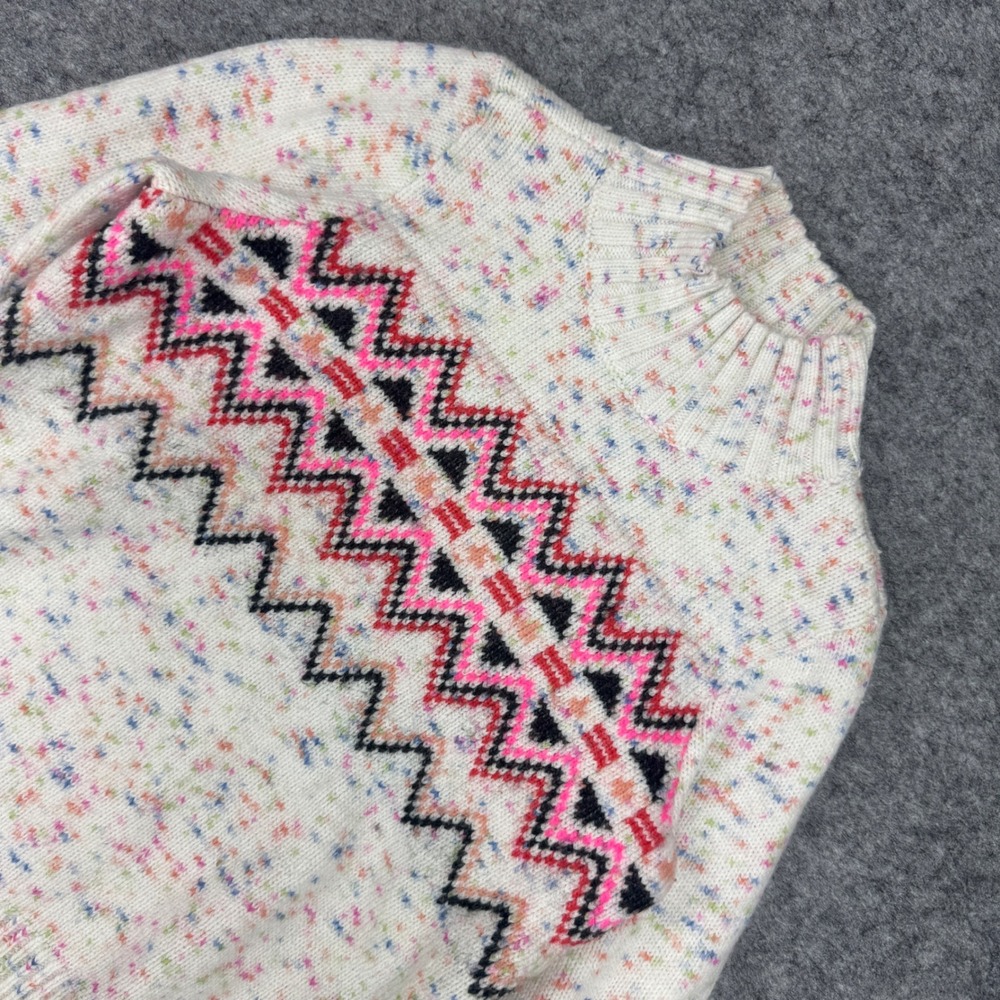 LOFT Womens XS Confetti Speckled‎ Fair Isle Mock Neck Sweater White Pink Multi